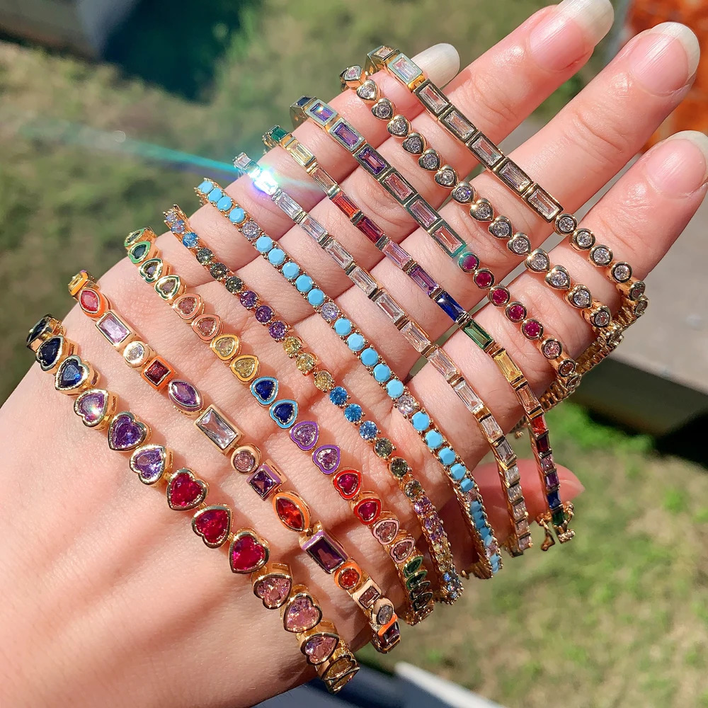 Round Cubic Zirconia Bracelet for Tennis Suitable for Women Jewelry Golden Rainbow Cz Gorgeous Fashion Bracelet 250322