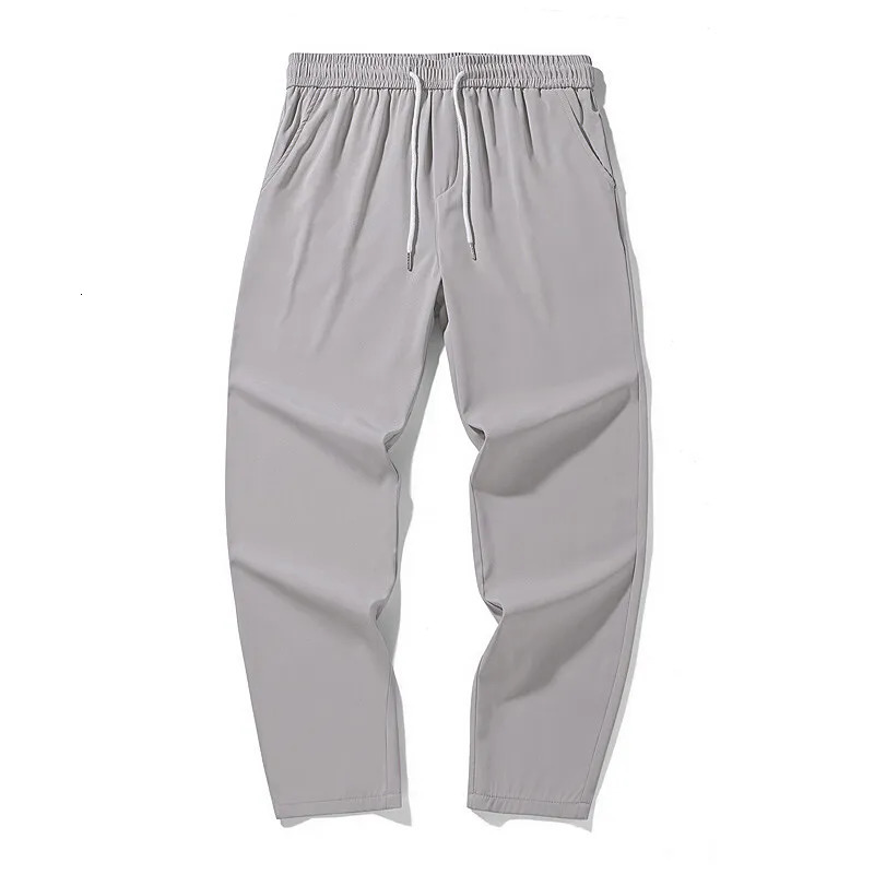 Mens casual straight pants with elastic waistband Korean classic black gray khaki mens Trouser 250326