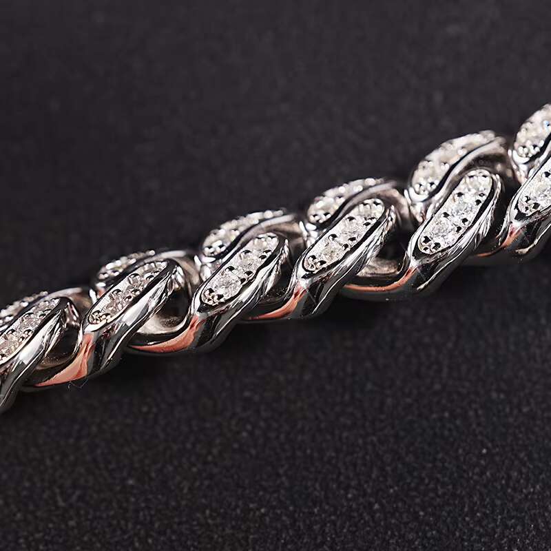 SICGEM Miami Moissanite Cuban Link Chain 925 Silver Stainless Steel Iced out Necklace and Bracelet Set in Gold