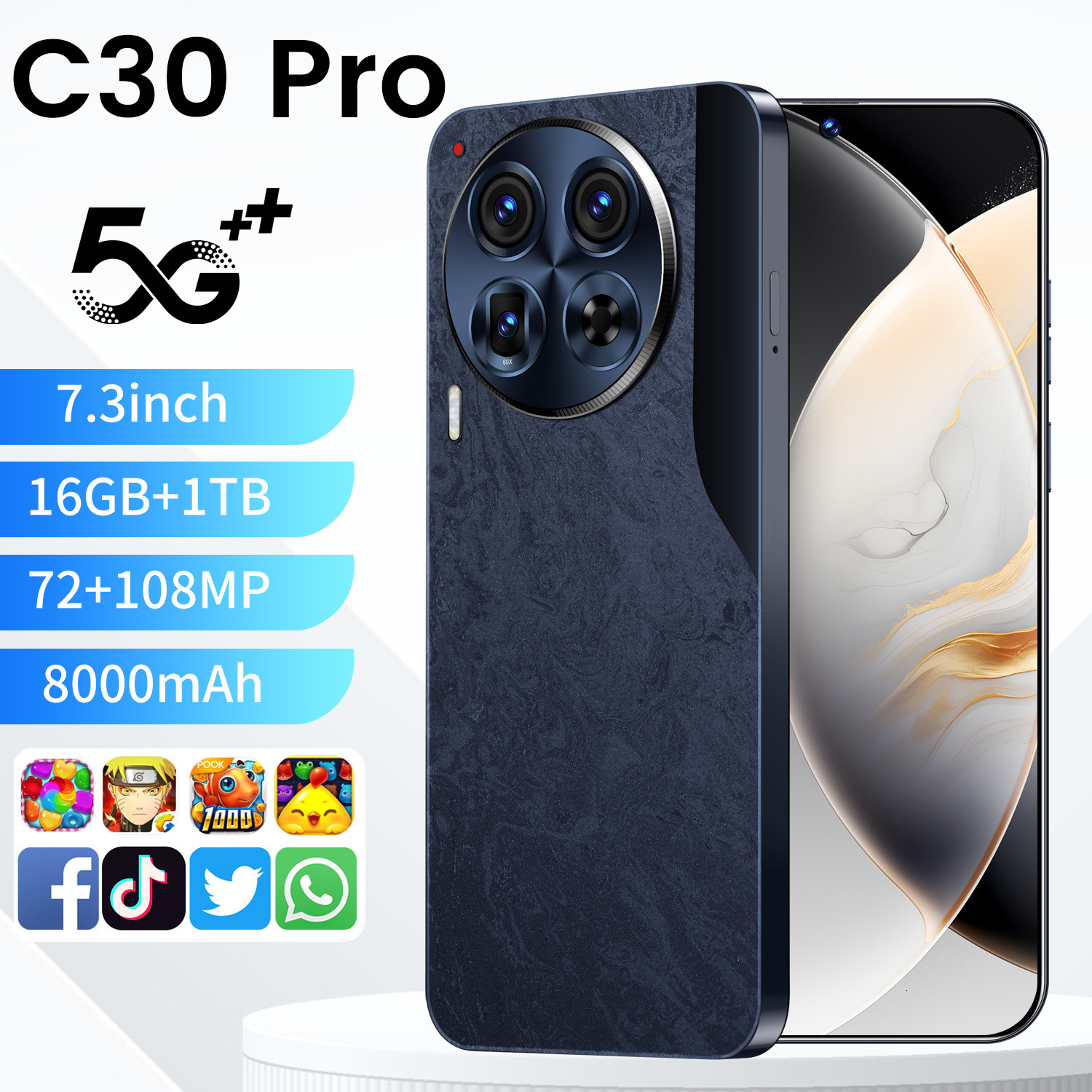 Android C30 PRO7.3-inch large screen 16+1T smart phone (explosive price)