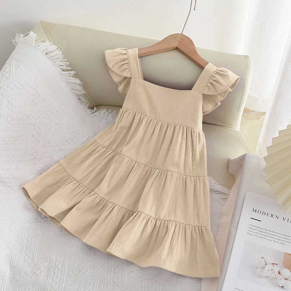 Bear Leader Girl Dress 2023 Summer New Casual Girl Sleeveless Ruffle Princess Dress Cute Solid Color Fashion Dress W250326