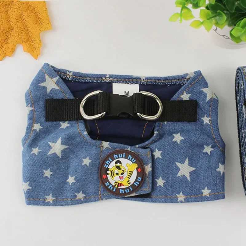 Denim dog vest safety belt set suitable for small and medium-sized dogs cats jeans stars chest straps Chihuahua puppies pet supplies X250326