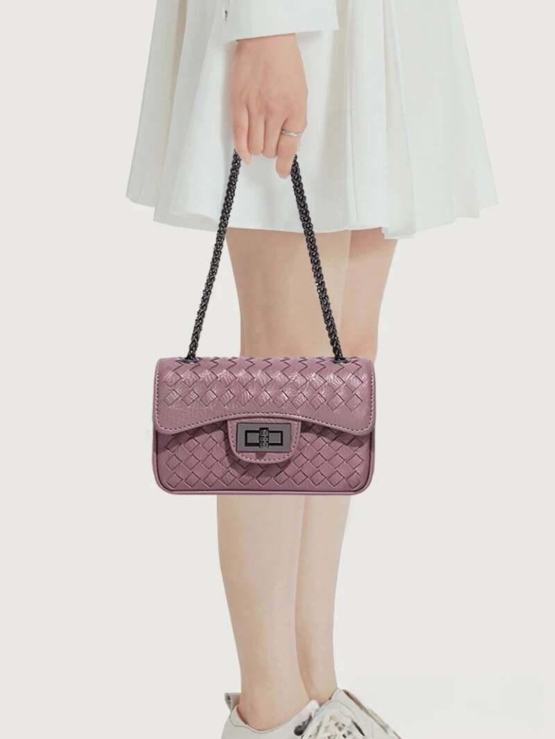 New Fashion Knitted Small Square Texture Chain Trendy Versatile Shoulder Simple Large Capacity Solid Color Crossbody Bag