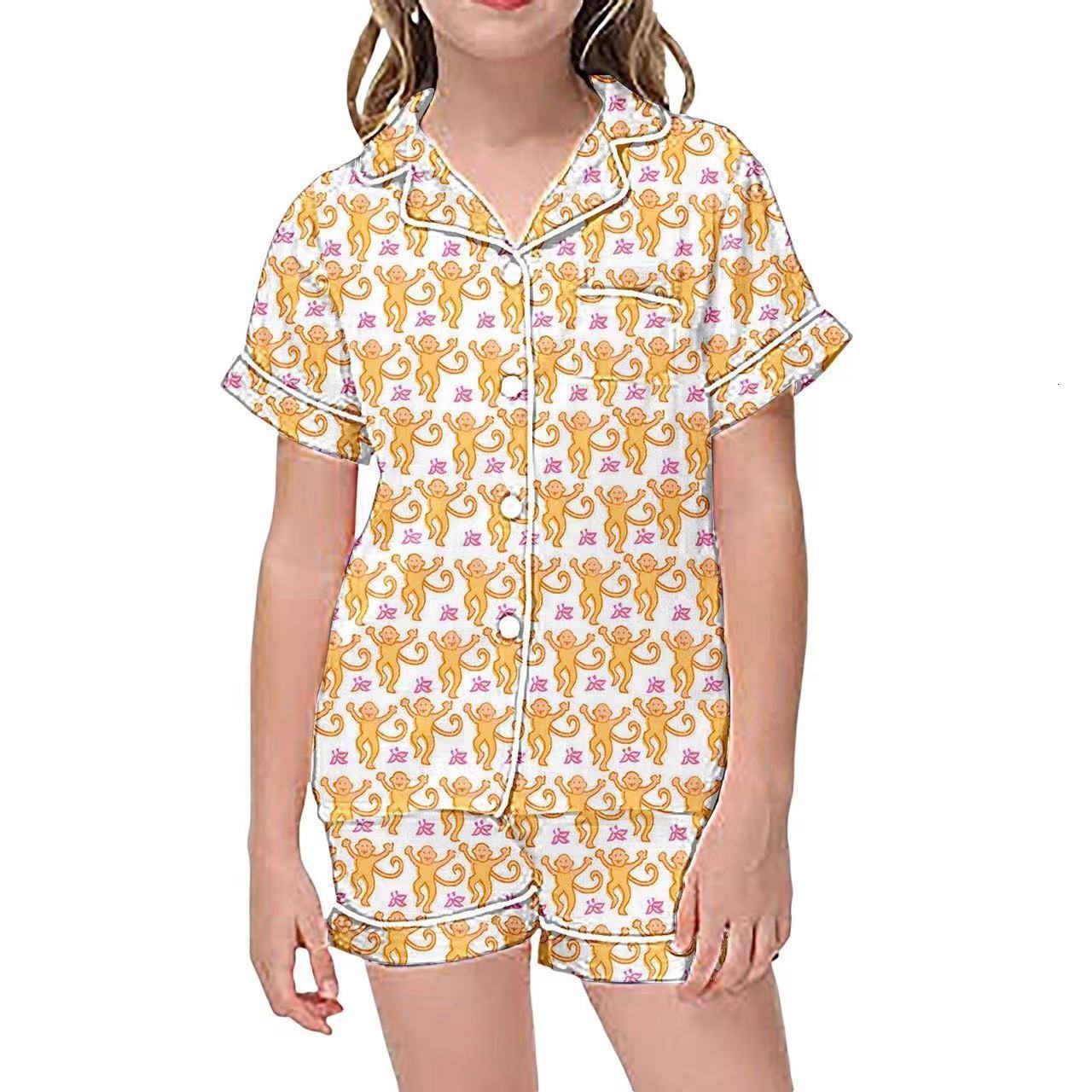 Summer monkey print set, temperament home, parent-child living suit, children's pajamas set