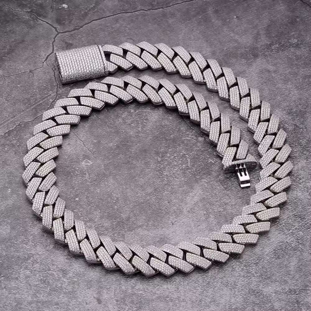 7Carat Fashion 8mm-16mm Custom 925 Sterling Silver Hip Hop Real Moissanite Stone Cuban Link Necklace With All Plated