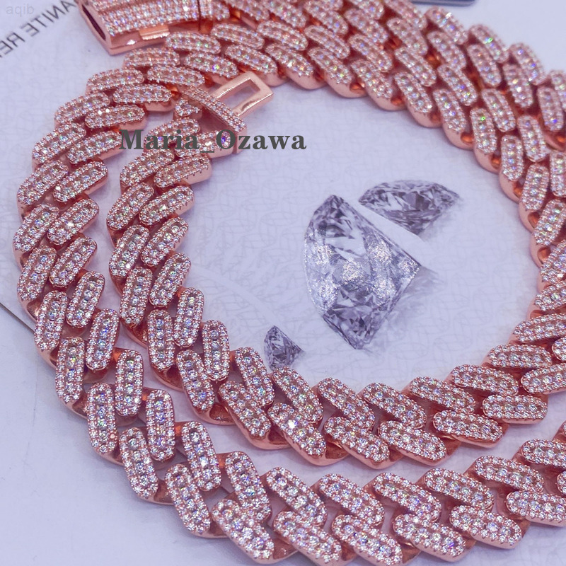 New Style Round Moissanite Diamond Cuban Chain 13mm Sterling Silver 925 Fully Ice Out Cuban Link Chain Hip Hop Jewelry Necklace