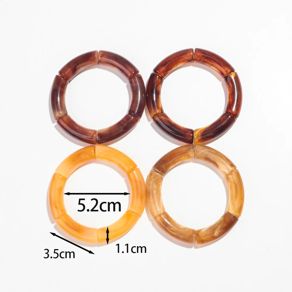 Bamboo Tube Acrylic Stack Elastic Bracelets set for Women Men Vintage 4pcs Chunky Big Elbow Beaded Cuff Bangle Boho Jewelry 250326