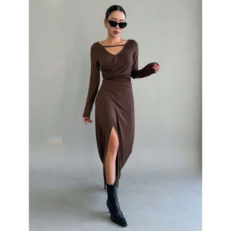 Dongdumaoyi Nieuwe Elegante Hoge Gevoel Vrouwen Gebreide Jurk Split Sexy Schede Slim Fit C