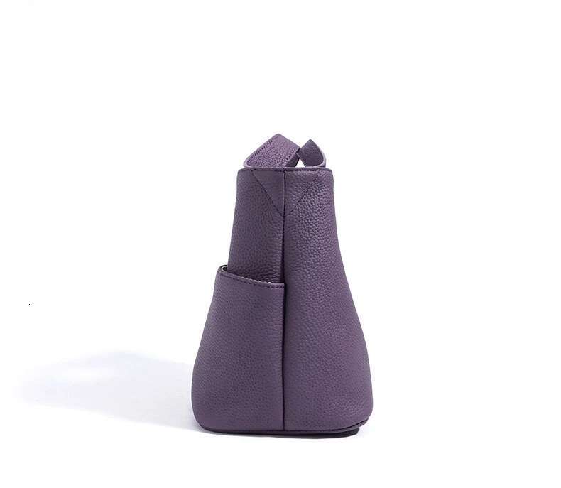 2025 New Spring Summer Simple Soft Bucket Tote Bag Small Purple Color 100% Real Cow Leather Women Handbag