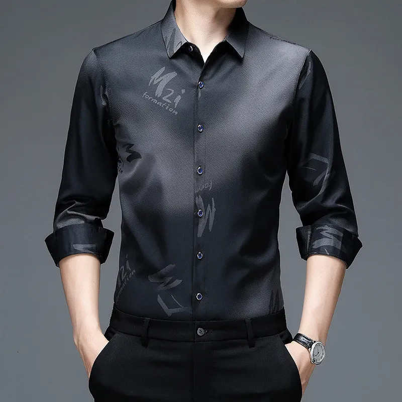 Wine red black mens dresses fashion long sleeved slim fit wrinkle resistant soft highquality shirts 250326