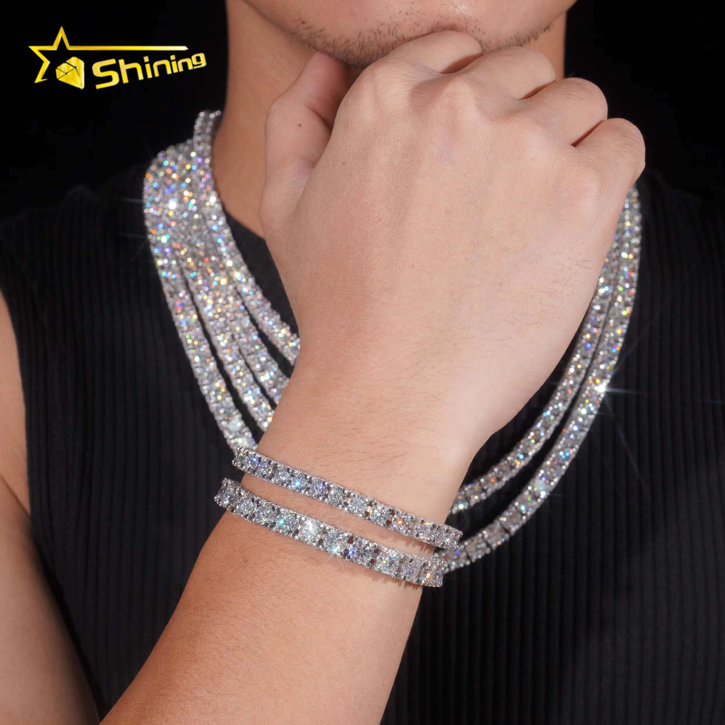 RTS Factory Price Hip Hop 925 Sterling Silver 5mm 6.5mm VVS Diamond Necklace Fully Iced Out Moissanite Tennis Chain