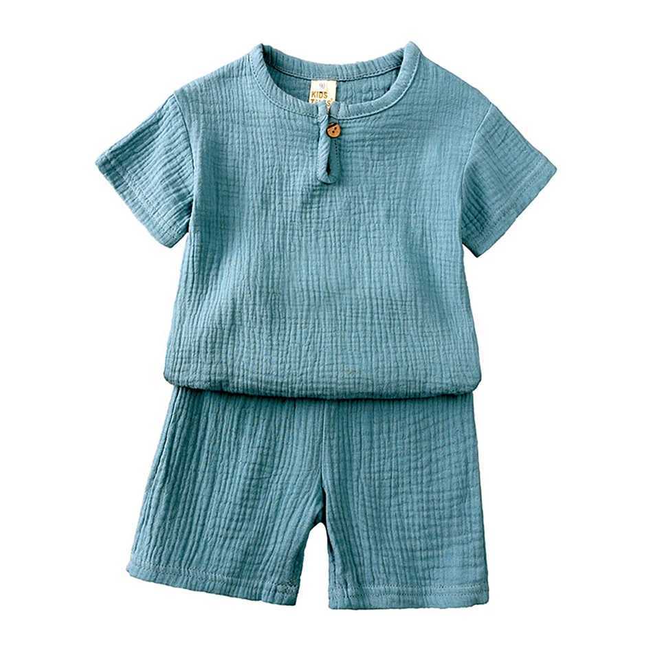 2-8 year childrens casual suit childrens plain T-shirt shorts pajamas boys and girls green and white top summer 2-piece clothing setT250327