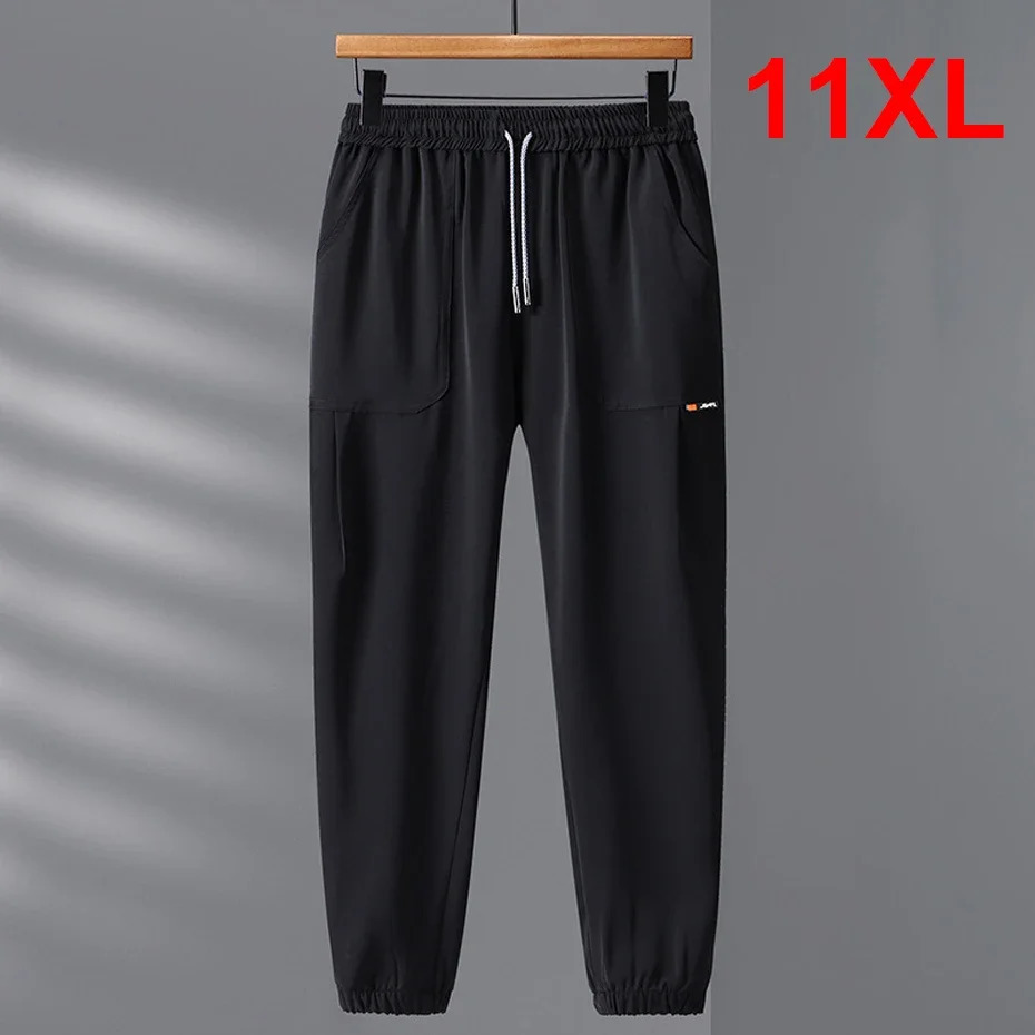 Ice Silk Mens Casual Pants Elastic Waist Sports Large 10XL 11XL Summer Loose Jogging 250327