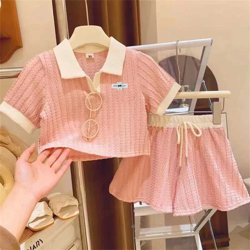 Girls clothing set summer childrens cute short sleeved top+shorts 2PCS set childrens casual and comfortable sportswear 2-10YT250327