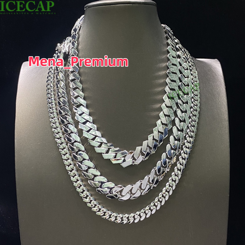 Custom 925 Sterling Silver Cuban Link Chain Charm Necklace Fine Jewelry Hip Hop Chain White Gold Plated Cuban Necklace for Men