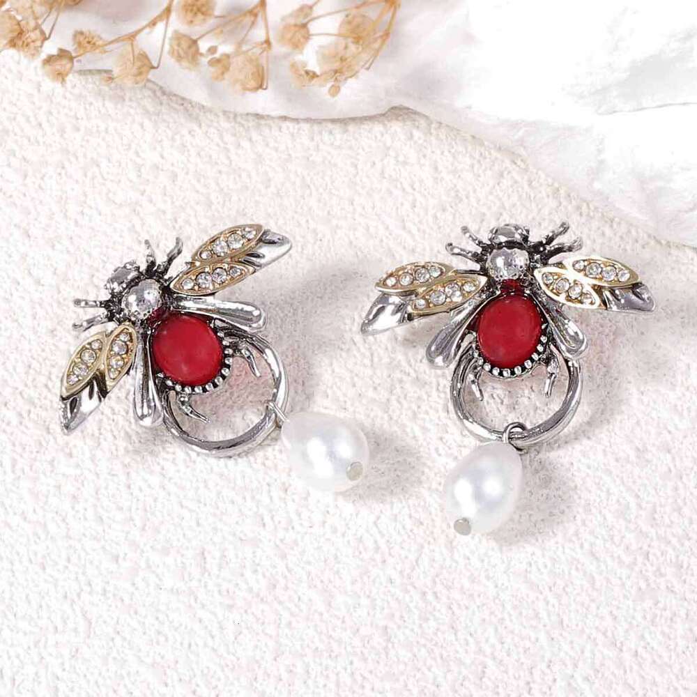 Vintage Insect Teardrop Earrings Elegant Animal-Inspired Design with Simulated Pearls Micro Pave Zirconia for Women