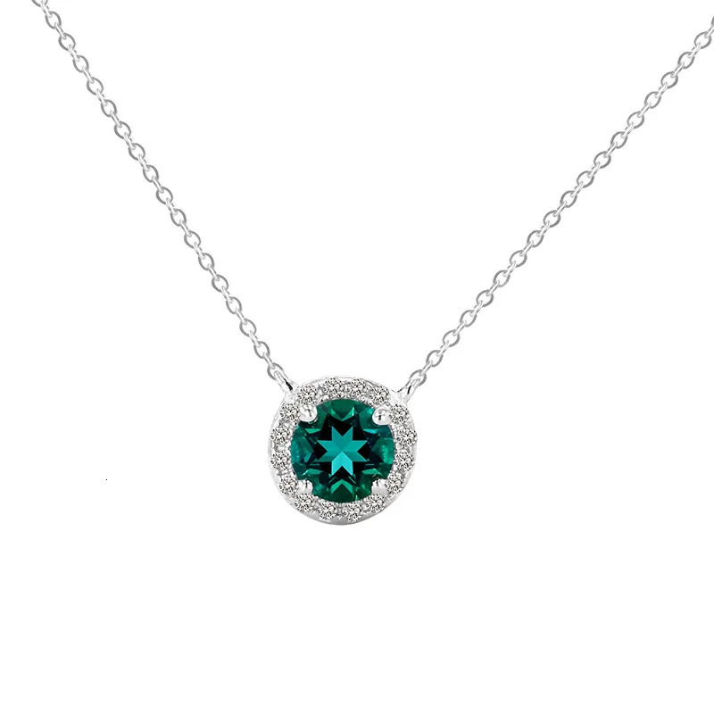 ZOCA Real 05 D Colored Silica Womens Necklace Pure Silver 925 Jewelry Round Pendant Green Stone 250325