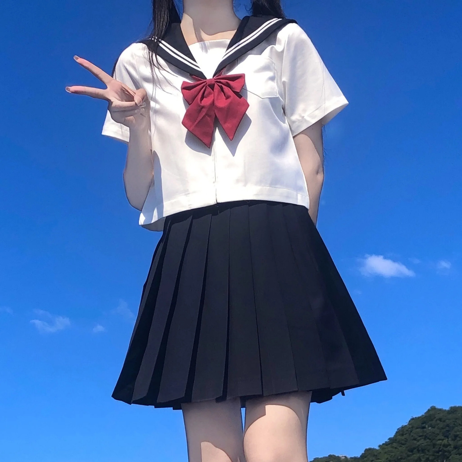 Japanese school uniform girl S8XL plus size Jk set white twopiece black three piece basic sailor womens long sleeved 250326