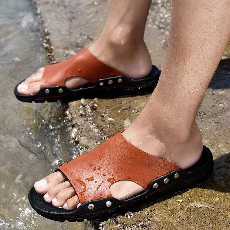 Genuine Leather Sandals Men's Comfortable Slipper Male Shoes Sneakers House Slippers Man Summer Flip p Slides
