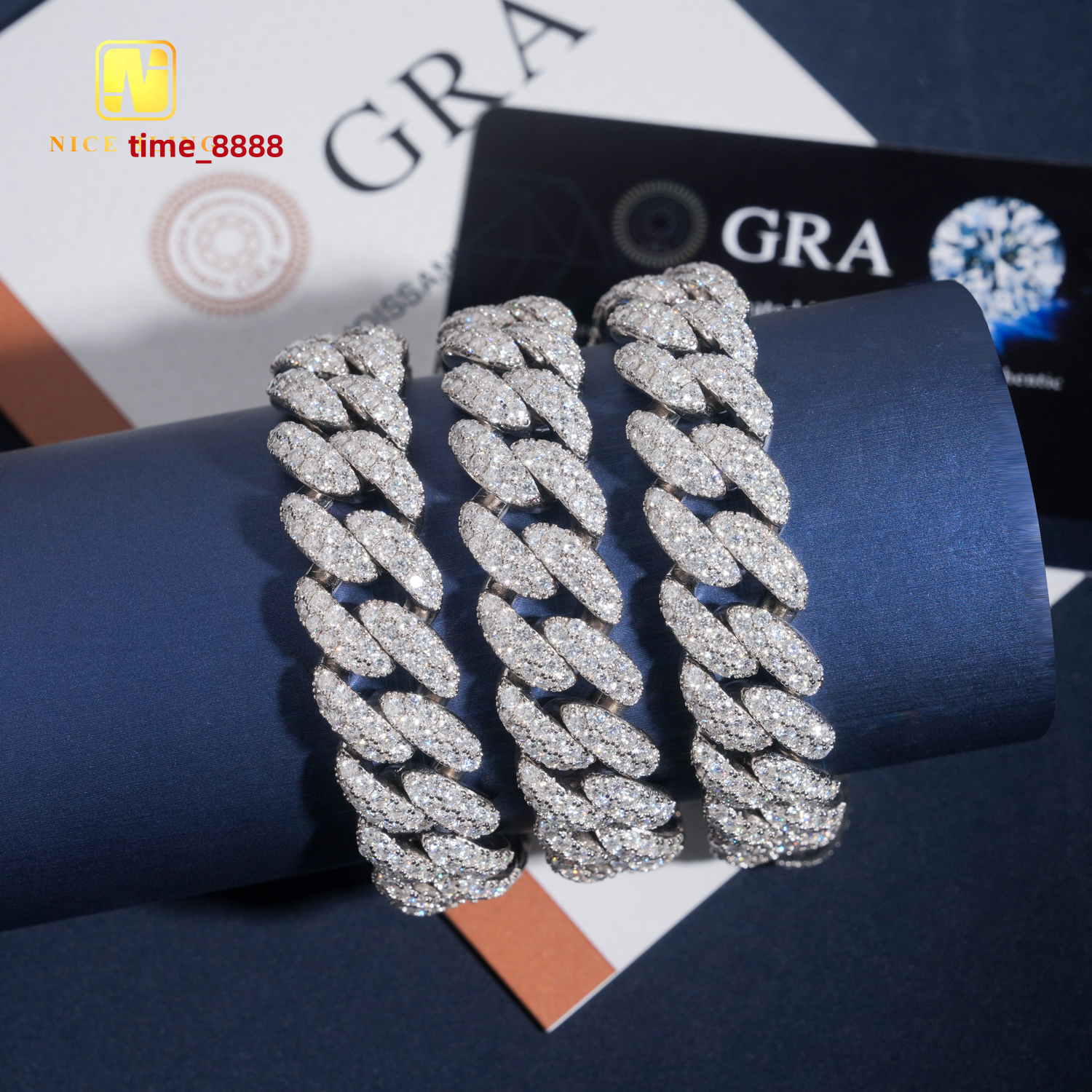 Silver Plated 18mm Hip Hop Jewelry Iced Out VVS Moissanite Diamond Custom 925 Silver Cuban Link Chain Bracelet Necklace Men