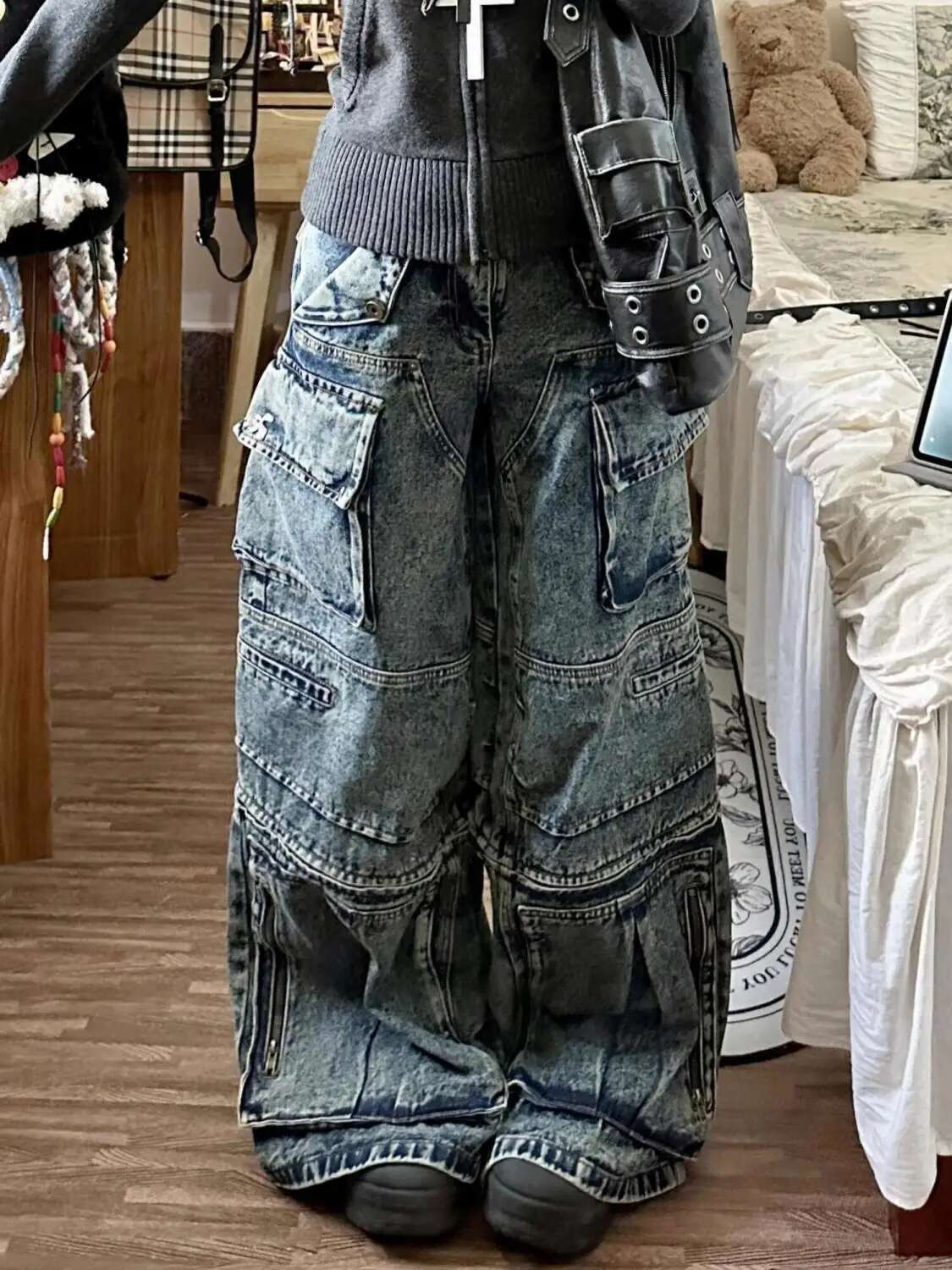 Stylish Street Multi-Pocket High Waist Cargo Pants Women American Vintage Wide Leg Haruku Hip Hop Y2k Jeans