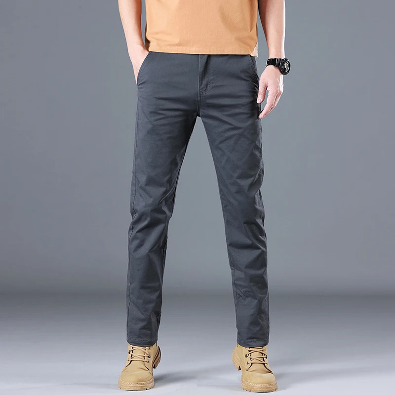 Mens High Quality Pure Cotton Classic Solid Color Casual Pants Business Stretch Ultra Thin Straight Trouser 250327