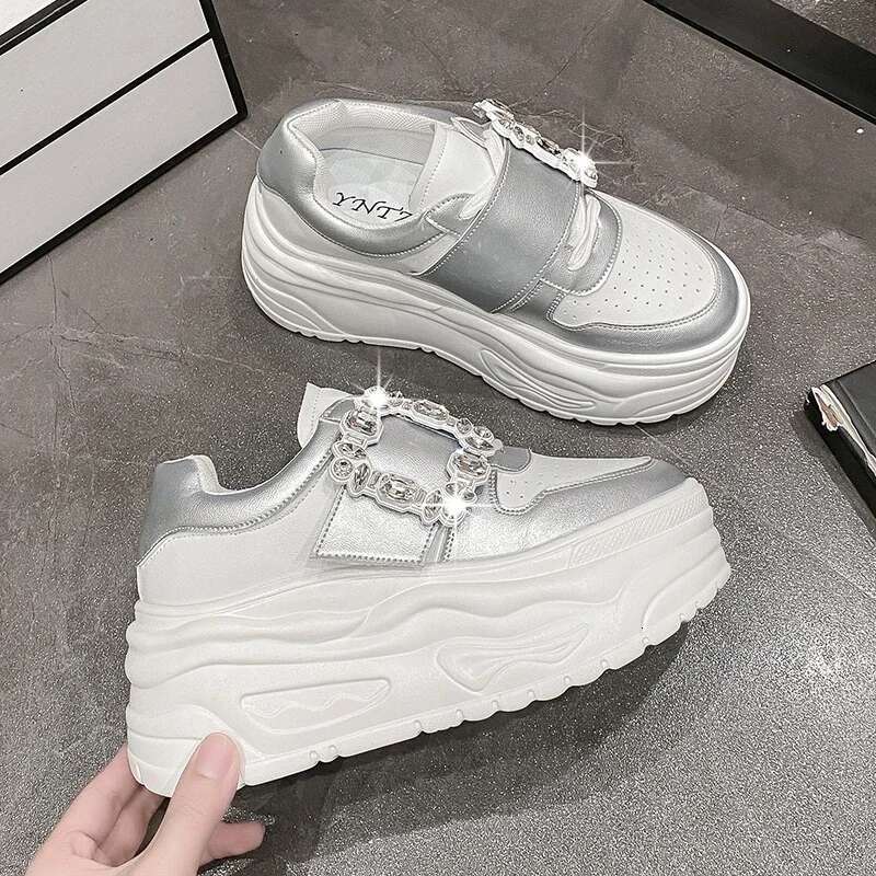 Designer Shoes Thick Leather Outdoor Casual White High Rise Slope Heel Multifunctional Sports Shoes For Women's Autumn Crystal Skateboard Shoes