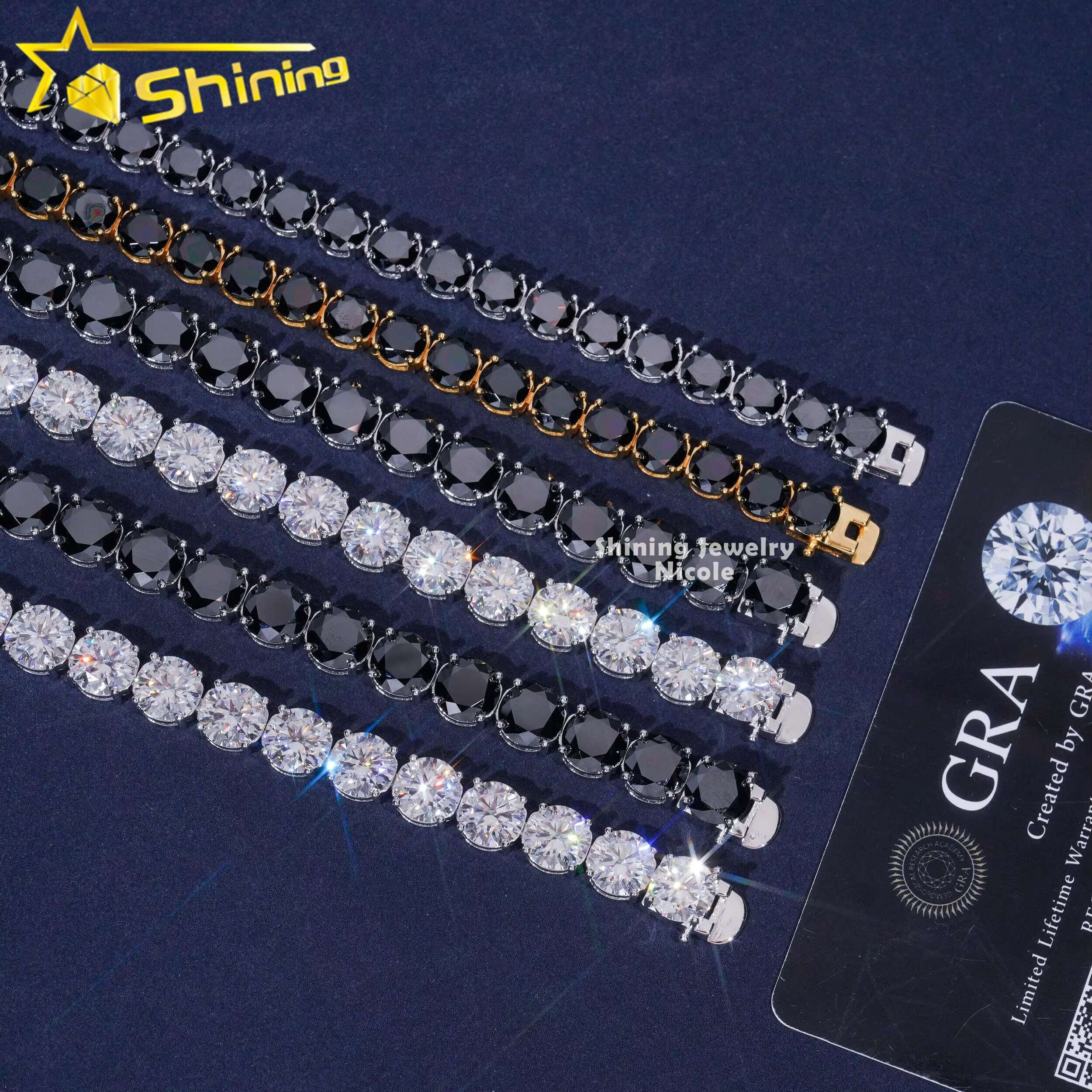 Big Luxury Hot Sale High Quality 6.5mm 8.0mm 925 Sterling Silver Tennis Chain Black Clear Diamond Tennis Bracelet