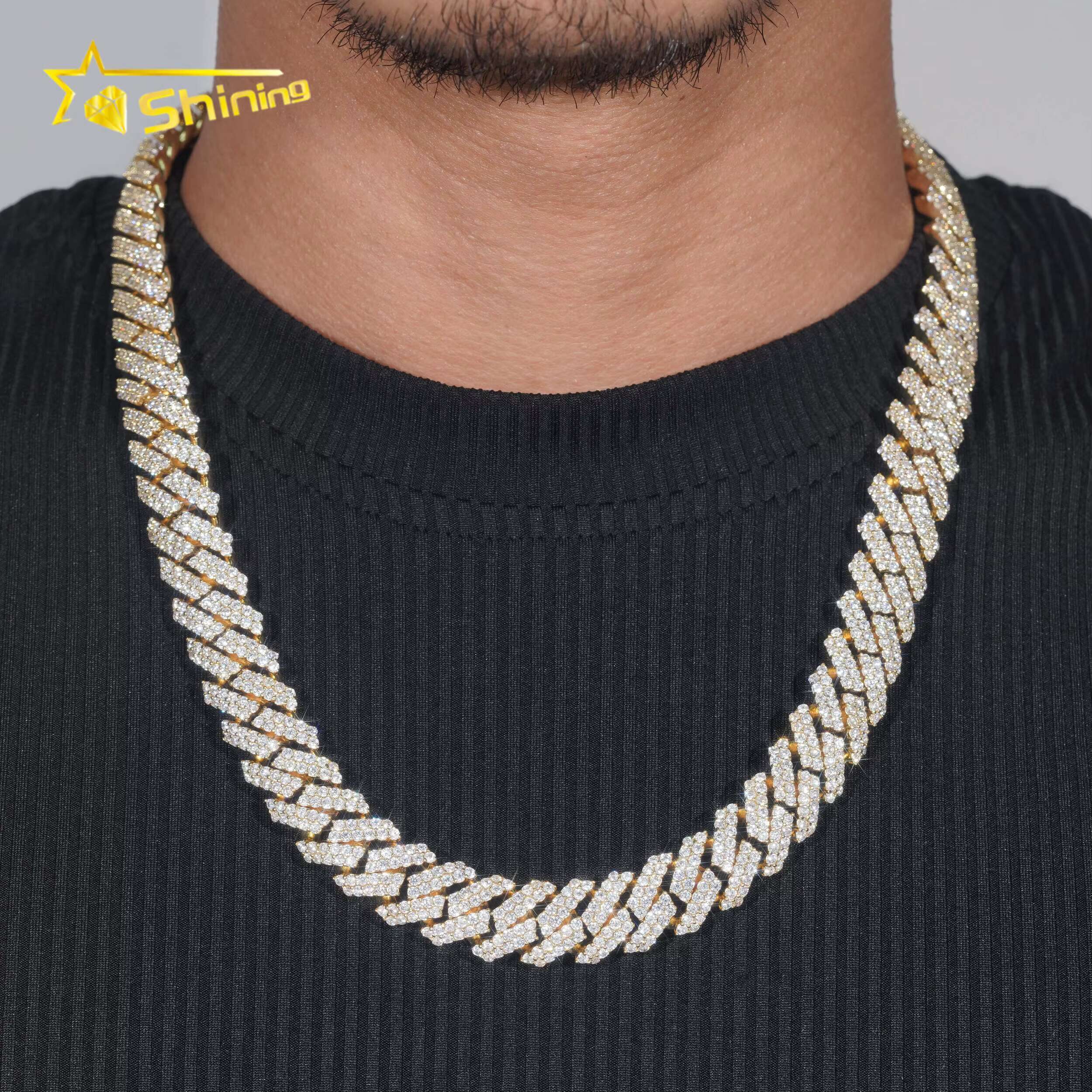 Cuban Chain Gold Plated Sterling Silver 925 Pass Diamond Tester Moissanite Hip Hop Men Jewelry Iced Out 15mm Cuban Link Chain