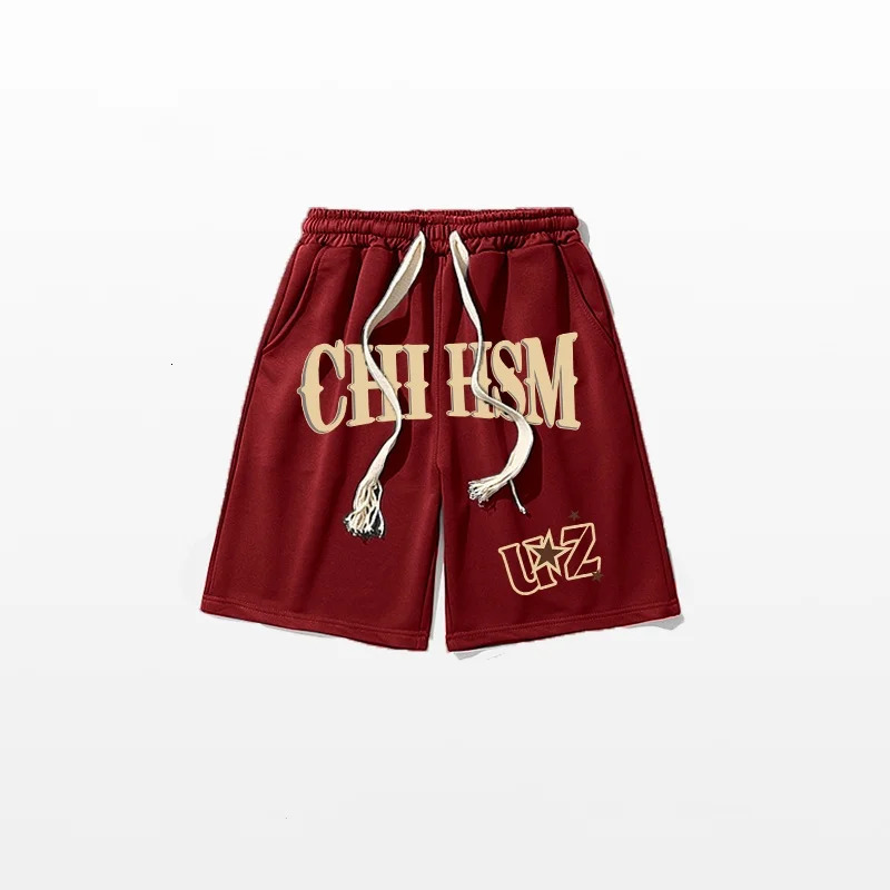 Hip hop Stylish Graffiti Letter Print Heavyweight Pure Cotton Shorts Gray Loose Five minute Pants unisex 250322