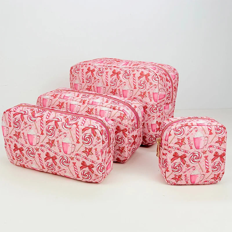 butterfly knot waterproof nylon makeup bag printed cherry womens for travel toilet storage 4size organizer 250326