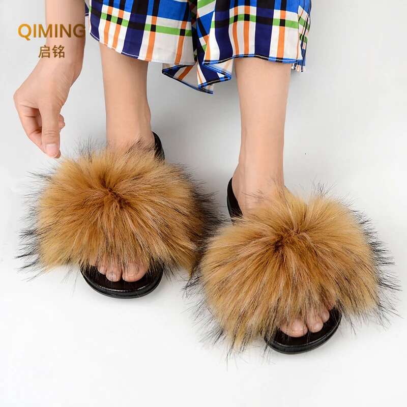 2025 Summer New Women's Artificial Fur Slippers Indoor Plush and Fluffy Designer Fashion Slippers Casual Home Shoes Women's Fur Folding Flat