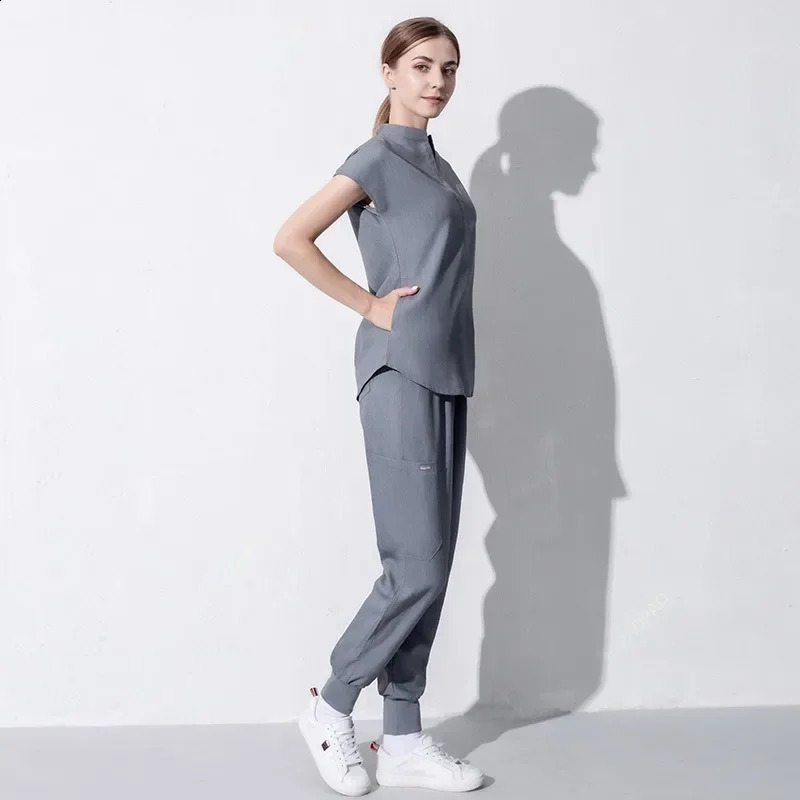 Fashion womens workwear frosted toppants uniform shirt short sleeved pet store doctor nurse nursing 250326