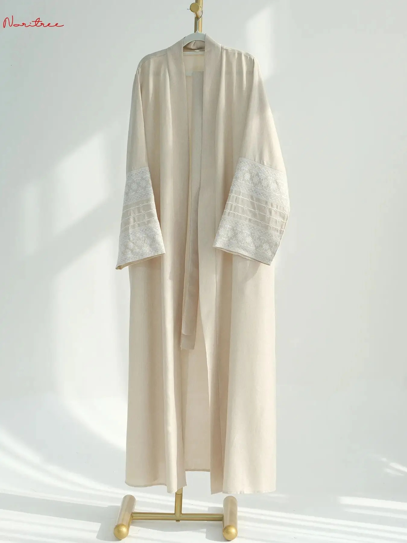 Fashion ed kimono oversized Muslim robe Syari womens fulllength clothing worship service Abaya with belt wy1946 250326