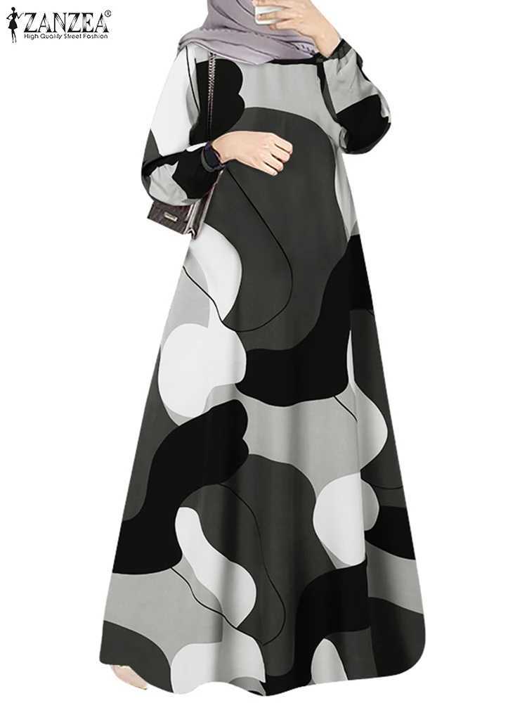 ZANZEA Muslim Fashion Color Block Long Dresses Women Elegant O Neck Long Slve A-line Vestidos Casual Loose Islamic Abaya Robes X250514