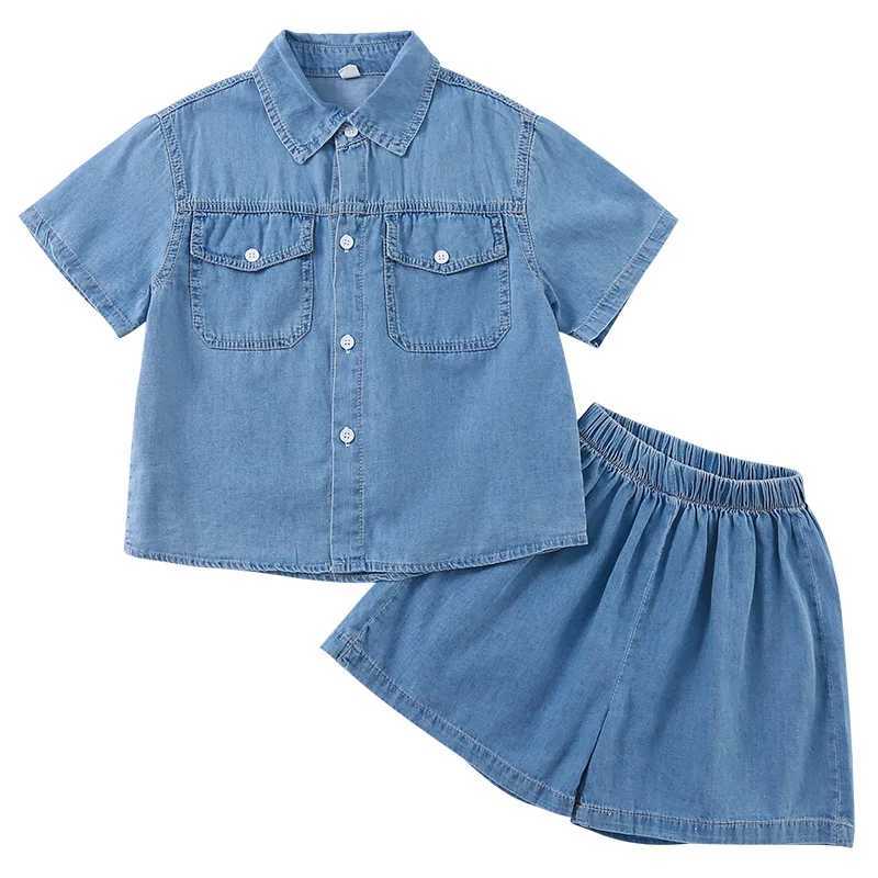 Childrens Clothing 2025 Summer New Boys Denim Set or Girls Dress Casual Brothers and sisters ClothingT250327
