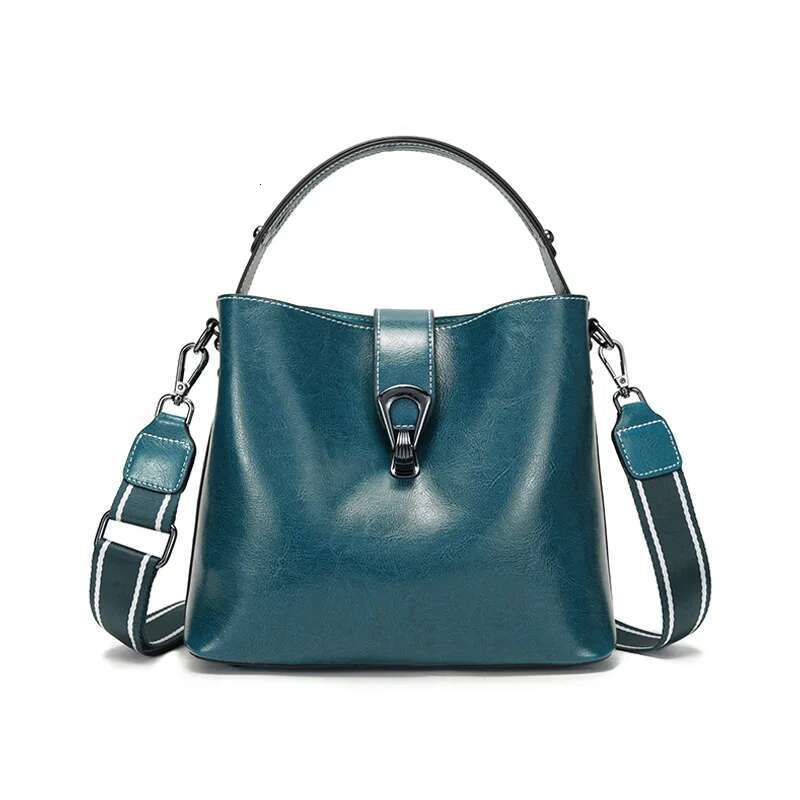 Real Oil Wax Leather Women's Bucket Casual And Simple Handbag Large Capacity Ladies Cowhide Fashionable Crossbody Tote Bag
