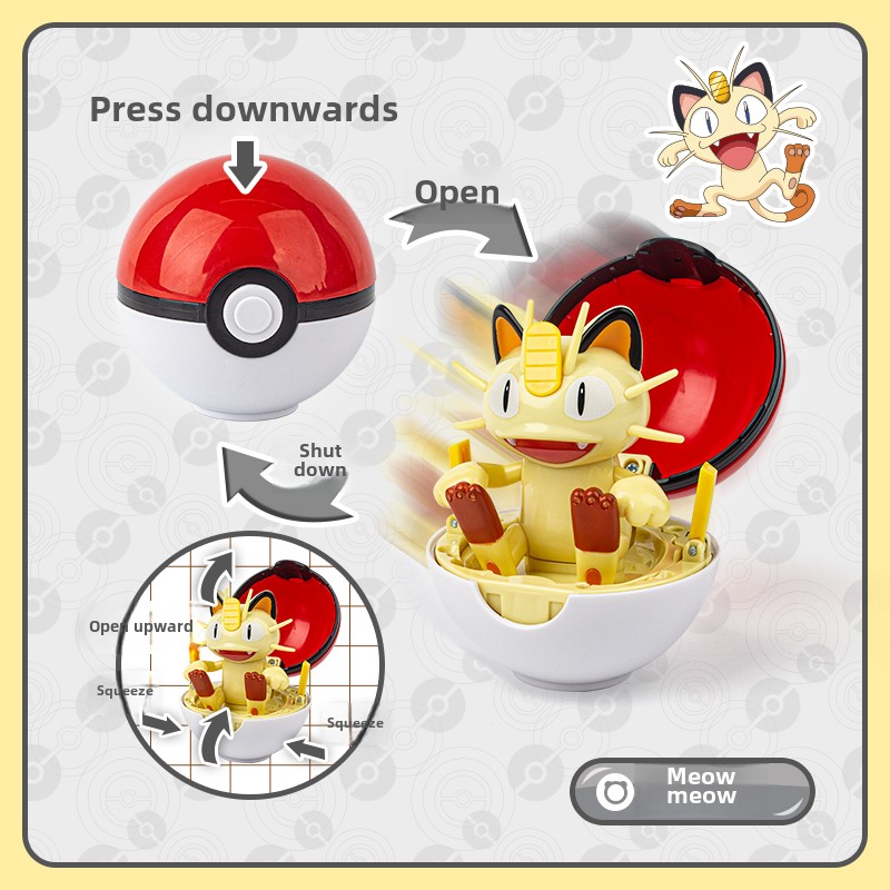 Pokemon Poke Ball Genuine 6 Styles Toy Set Pocket Monster Pikachu Charmander Eevee Squirtle Bulbasaur Meowth Collection Ornaments Model Boy Pikachu Bi