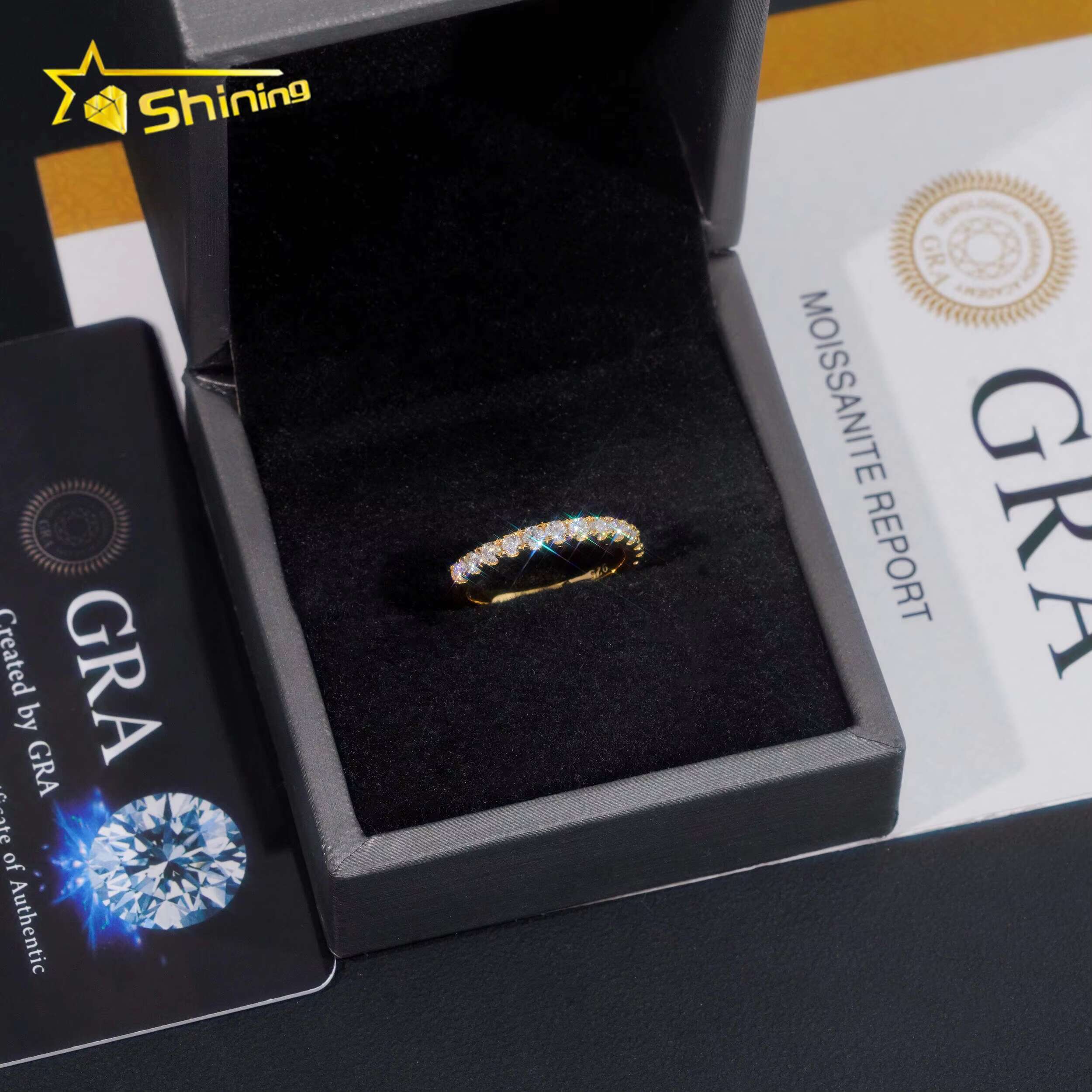 Pass Diamond Tester Gold Plated Half Eternity 2.2mm Wedding Silver Engagement Moissanite Rings for Women