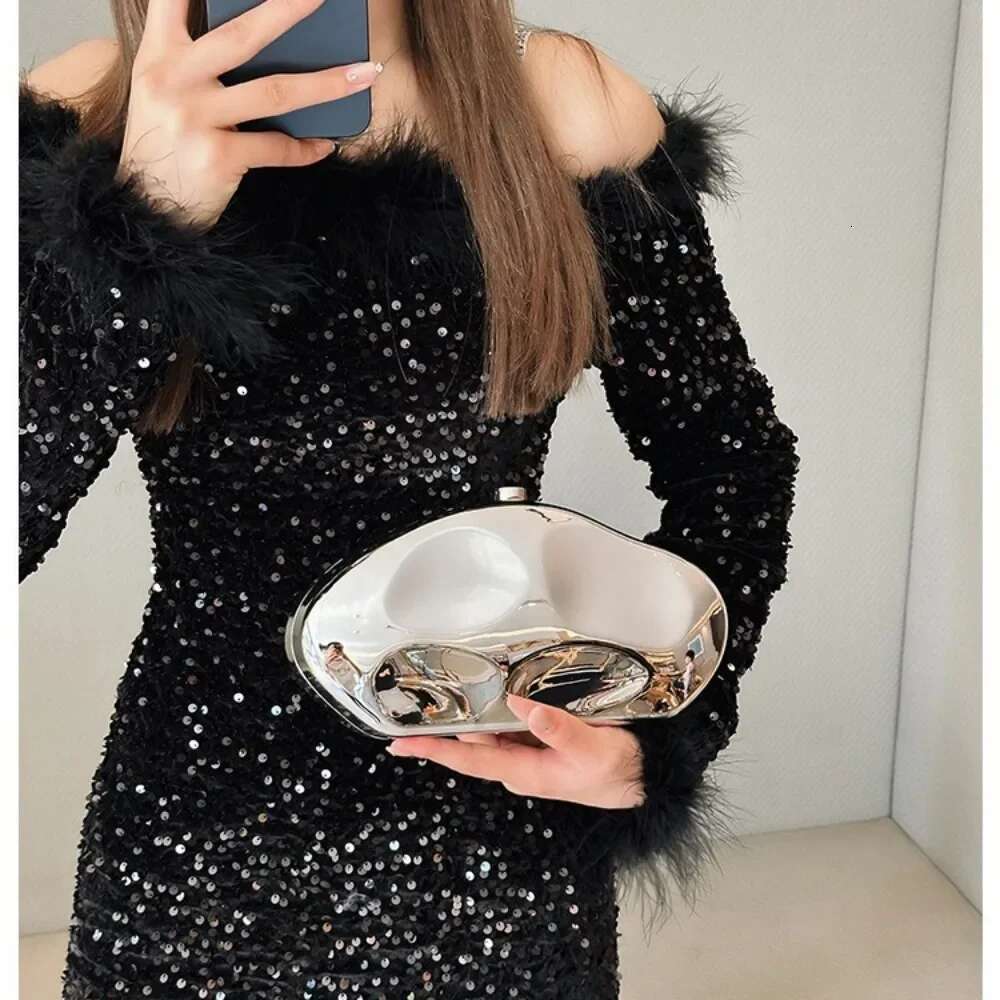 Acrylic Shell Shape Gold Sier Blue Women Evening Party Cute Metal Shiny Purse Handbag 2024 Wholesale Clutch Bag