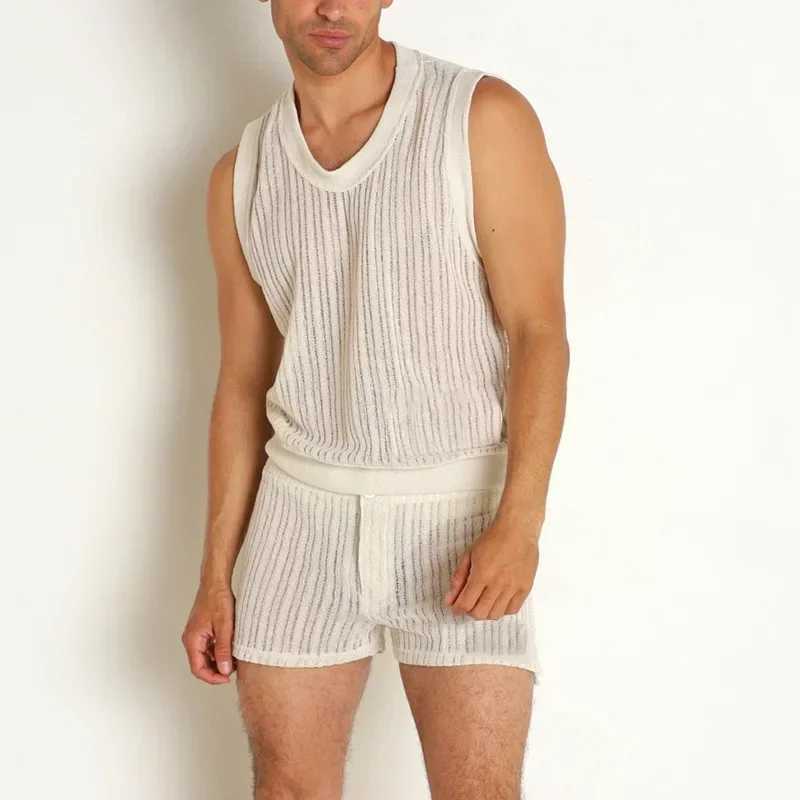Mens set summer new solid color casual I-shaped vest mens shortsXJ250326