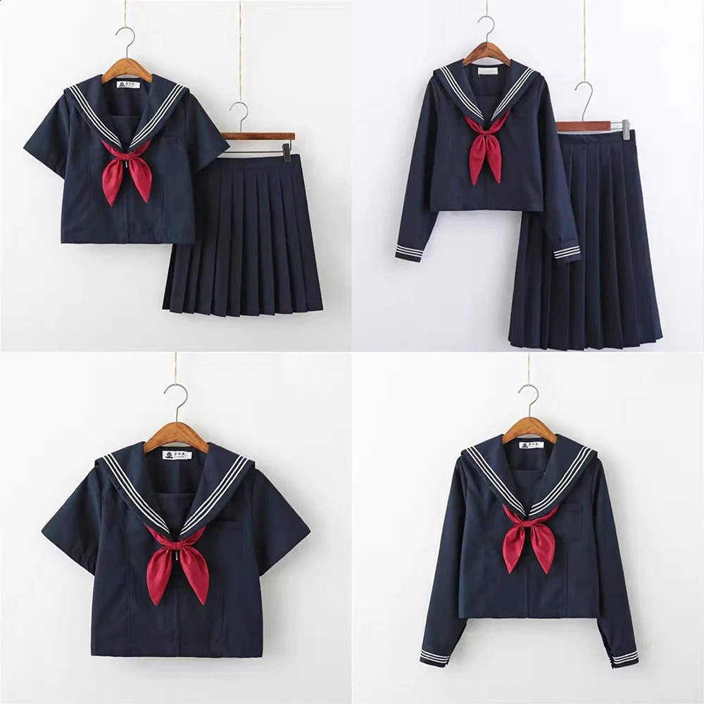 Basic Style Japanese School Uniform Academy High Girl Student Sailor Set White Top Wrinkle Skill 250326