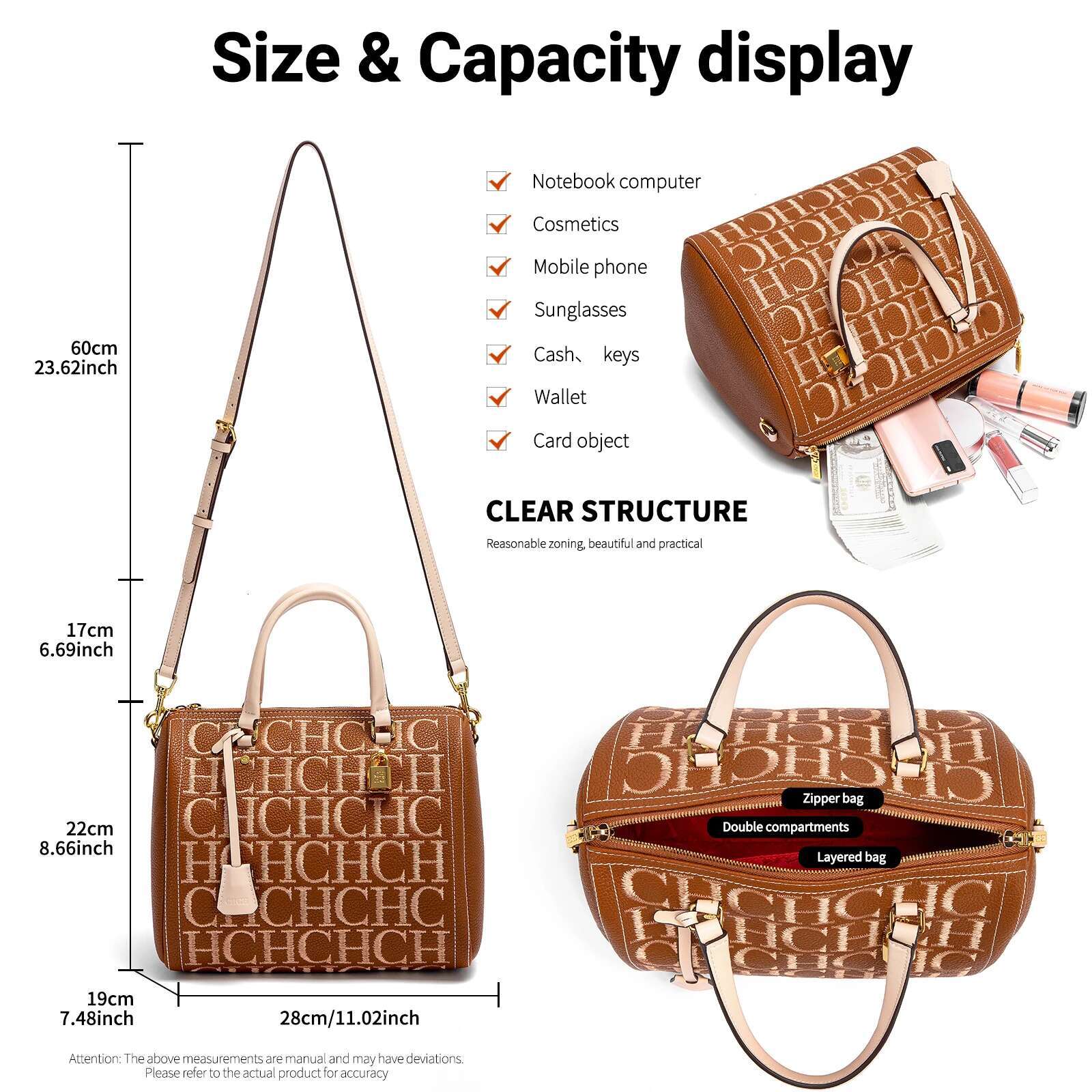 CHCH Shoulder New Embroidered Letter Design Handbag Women's Tote Bag