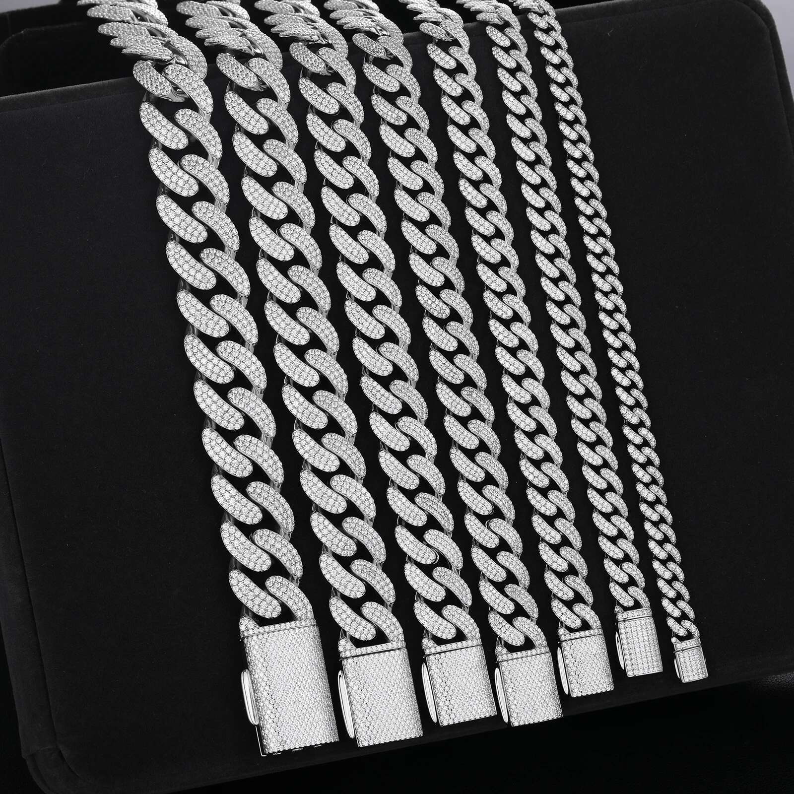 D VVS Moissanite 8-20mm S925 Sterling Silver Cuban Link Bracelet Miami Chain Necklace For Men Singer Style Rap Hip Hop Jewelry