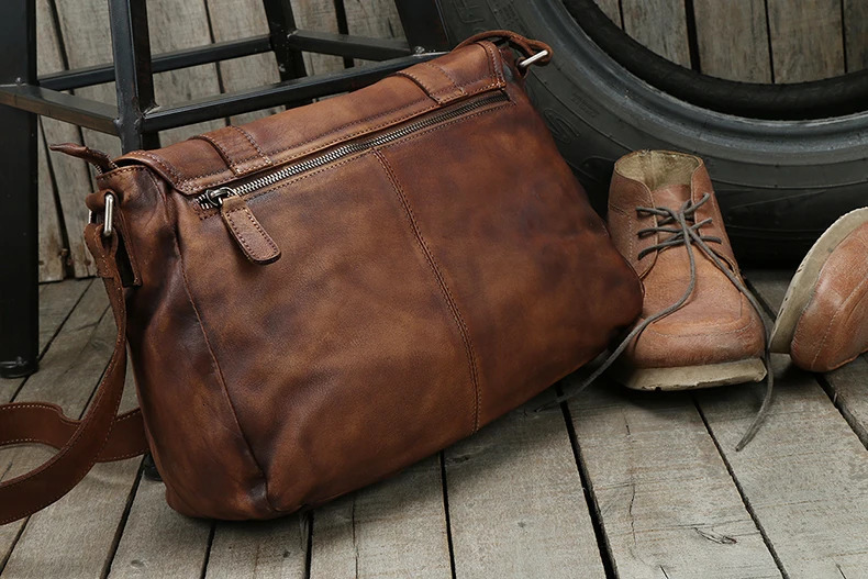 Retro leather messenger bag mens shoulder cross body casual suspender 250326