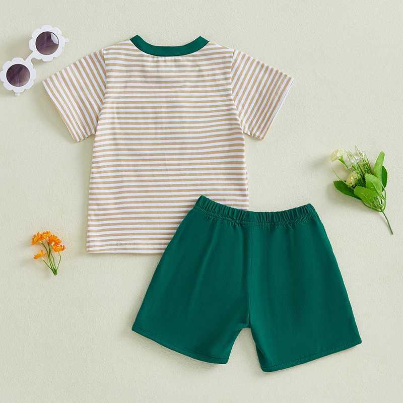 Preschool boy farm baby boy tractor embroidered short sleeved T-shirt solid shorts set 2-piece setT250327