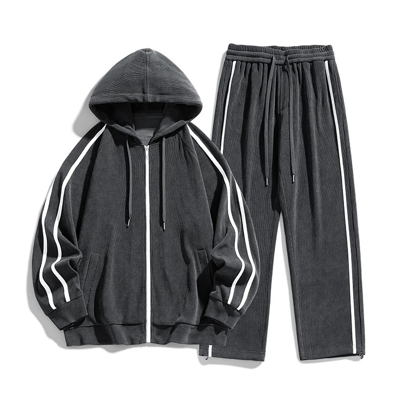 Big Corduroy sportswear mens outdoor sports couple cardigan wool sweater casual student twopiece set 250327