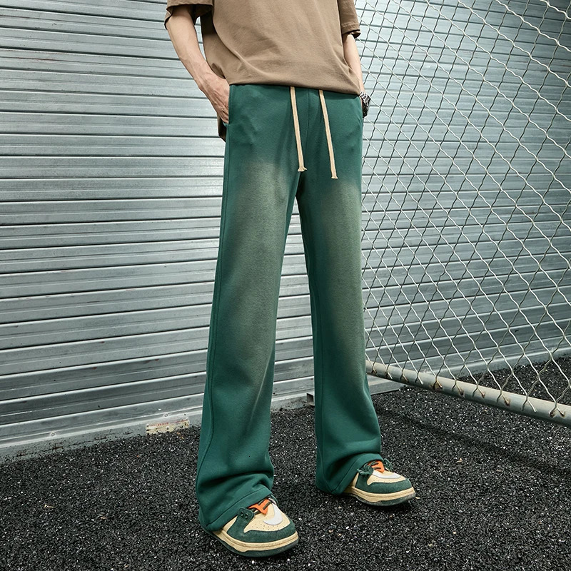 Trendy High Street Sweatpants mens loose fit straight casual Trouser American streetwear runner tie dye pocket pants men 250327