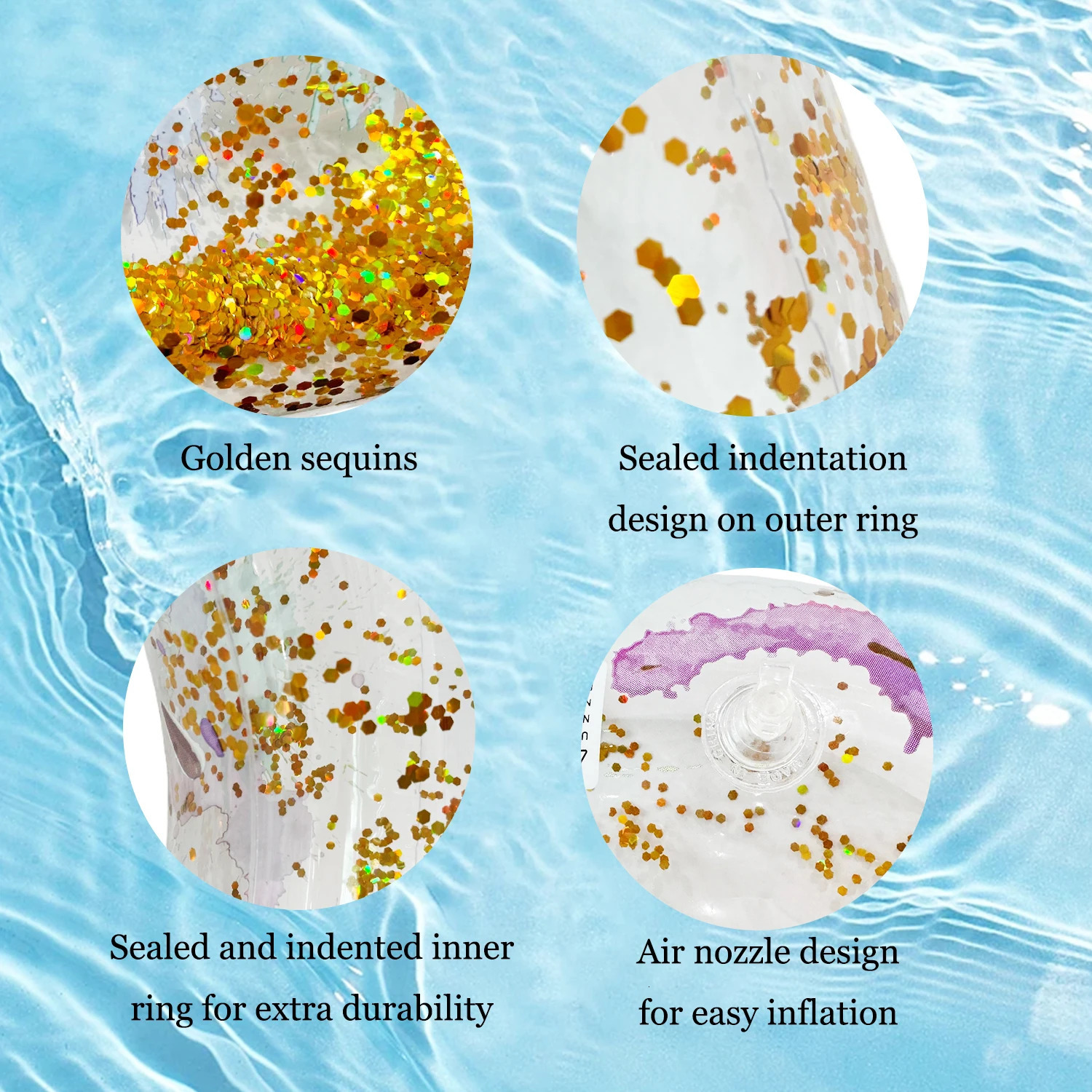 1 gold glitter inflatable swimming ring for water sports and training available in multiple sizes 250321