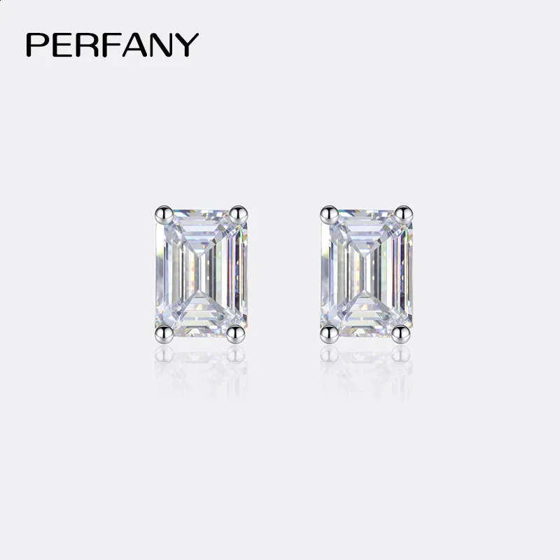 PERFANY 2CT Emerald/Radiation Cut Earrings for Women S925 Pure Silver Rectangular Laboratory Diamond Wedding Jewelry 250318